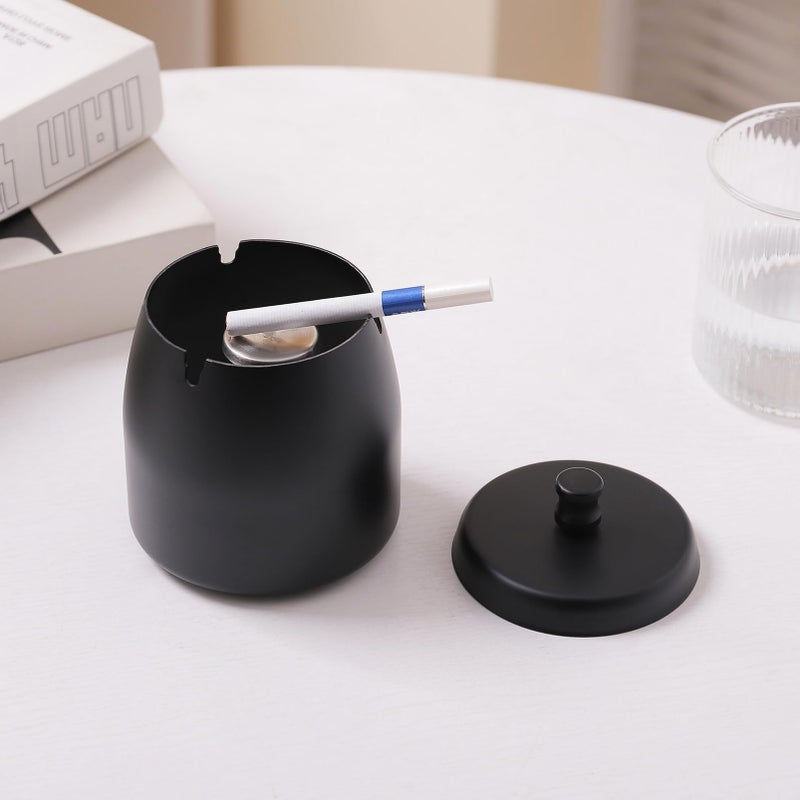 IN ONE Ashtray with Lid for Cigarette, Stainless Steel Smokeless Odorless Windproof Ashtrays for Home Office Tabletop Outside Patio Outdoor Balcony(3.54"x3.0"x3.38") - Image 5